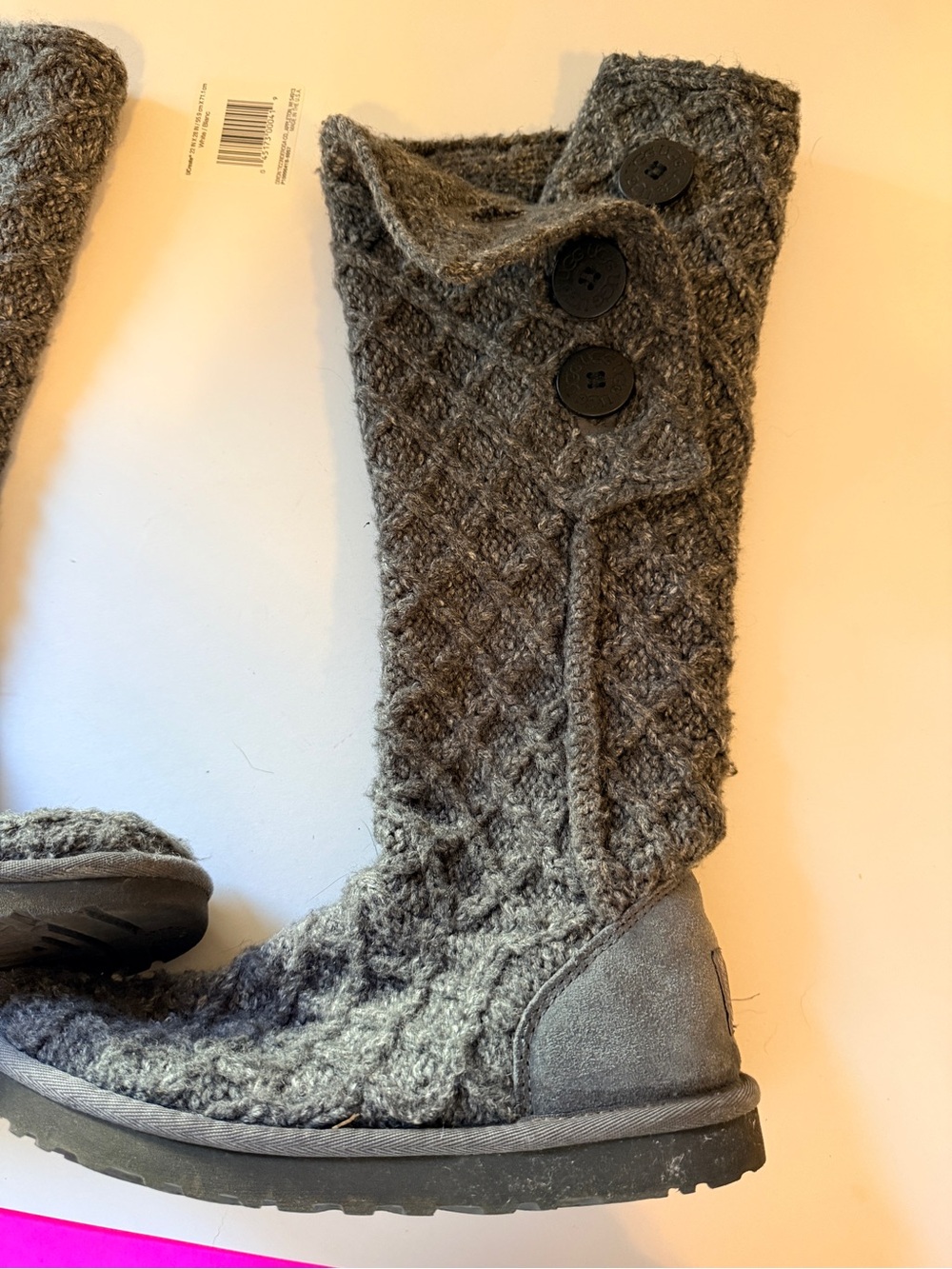 UGG Gray Knit Button Detail Tall Boots